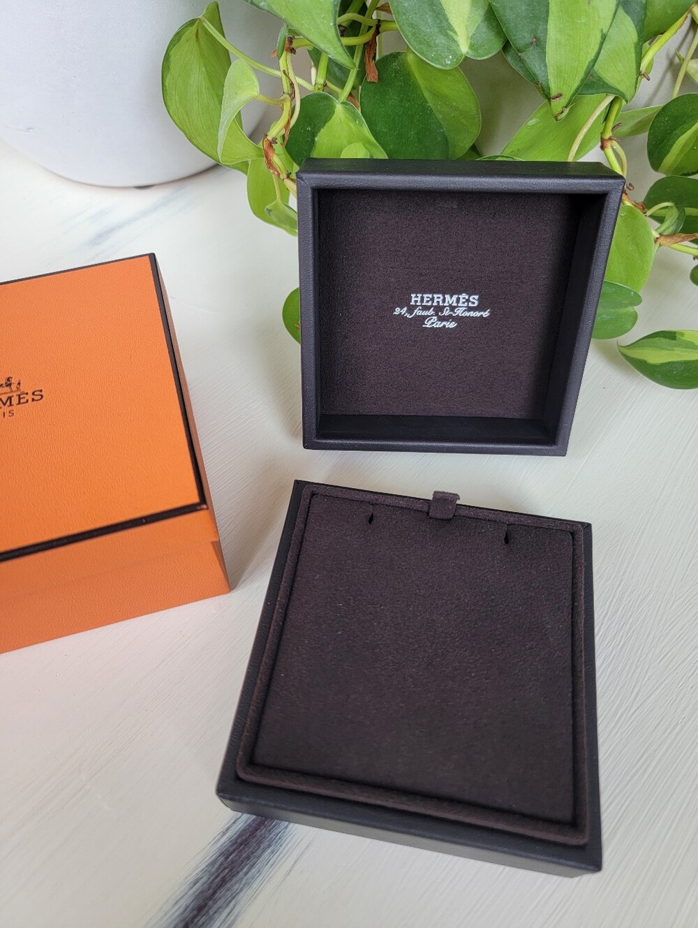 *EMPTY* Hermès Earring Bracelet Necklace Case | Jewelry Gift Box | Brown Orange
